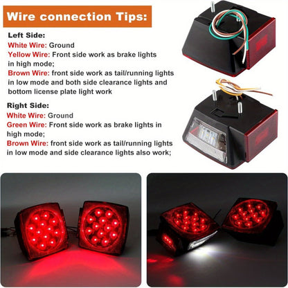 Trailer LED Light Kit – Square Stop Turn Tail Lights, 29FT Wiring Harness, 6 LED Marker Lights & 11-LED Light Bar with License Plate Bracket