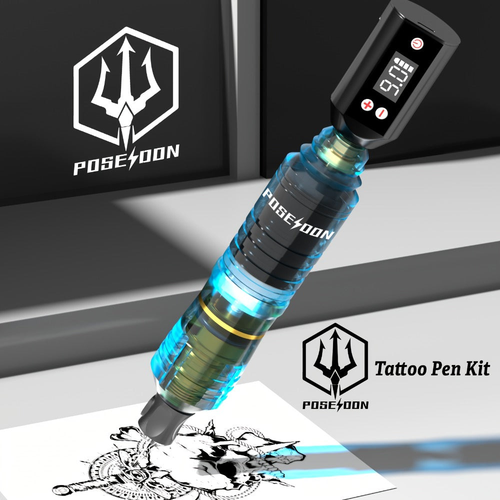 Tattoo Pen Kit Complete Beginner Set - Wireless Battery Tattoo Pen 1400mAh LCD Screen, 10pcs Cartridge Needles