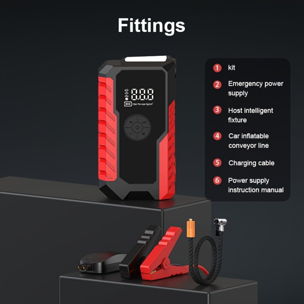 5-in-1 Jump Starter 5000A Peak – 10000mAh Power Bank, 150PSI Air Inflator, Type-C & LED Emergency Light for 12V Gas & Diesel Engines