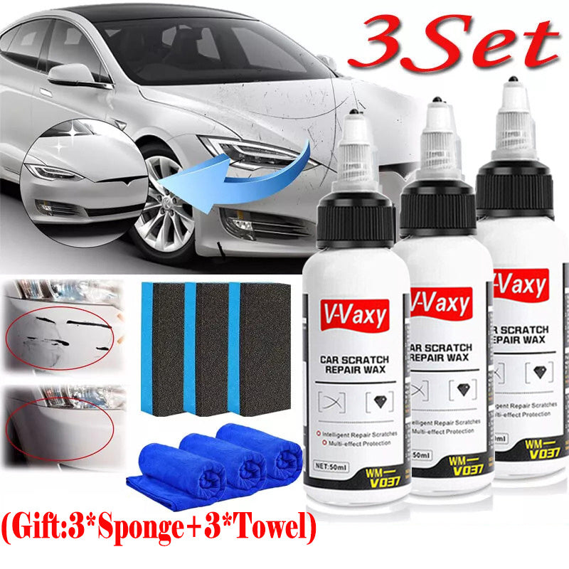 Car Scratch Repair Wax by V-Vaxy, Three 50ml Bottles with Three Sponges and Three Towels for Paint Application