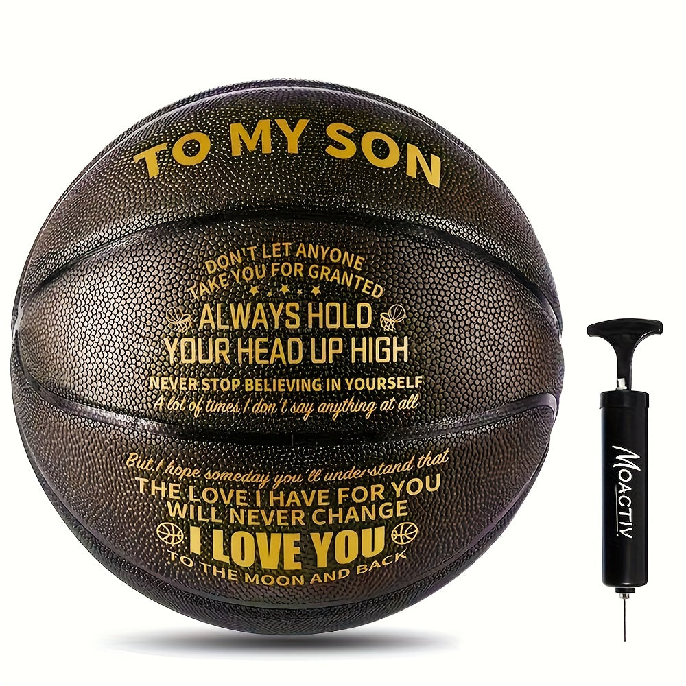 Engraved Basketball Gift for Grandson & Son – Size 7 PU Indoor Outdoor with Pump, Inspirational Message, Birthday Christmas Gift