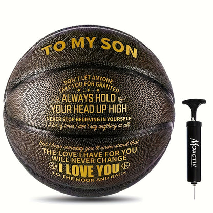 Engraved Basketball Gift for Grandson & Son – Size 7 PU Indoor Outdoor with Pump, Inspirational Message, Birthday Christmas Gift
