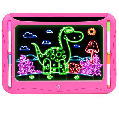 LED Light Up Drawing Board for Kids, 9 Double-Sided Tracing Cards 6 Markers Glow Doodle Travel Art Toy for Girls Boys Ages 3-8