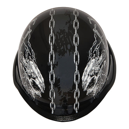 German Style Motorcycle Half Face Helmet – Novelty Skull & Carbon Fiber Design, UV Glossy Finish, Removable Washable Padding
