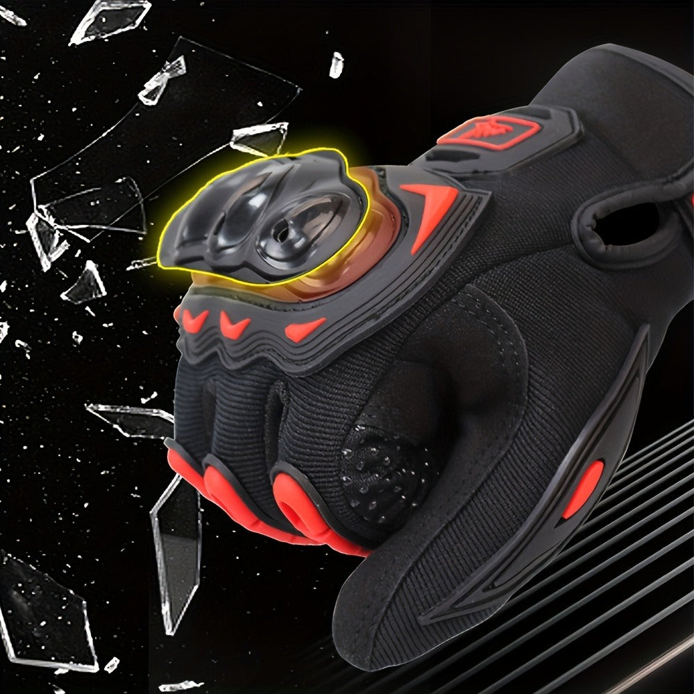 Full-Finger Motorcycle Gloves with Dome Knuckle Shell, Dotted Palms, Black or Red in M to XXL