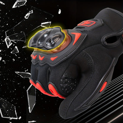 Full-Finger Motorcycle Gloves with Dome Knuckle Shell, Dotted Palms, Black or Red in M to XXL