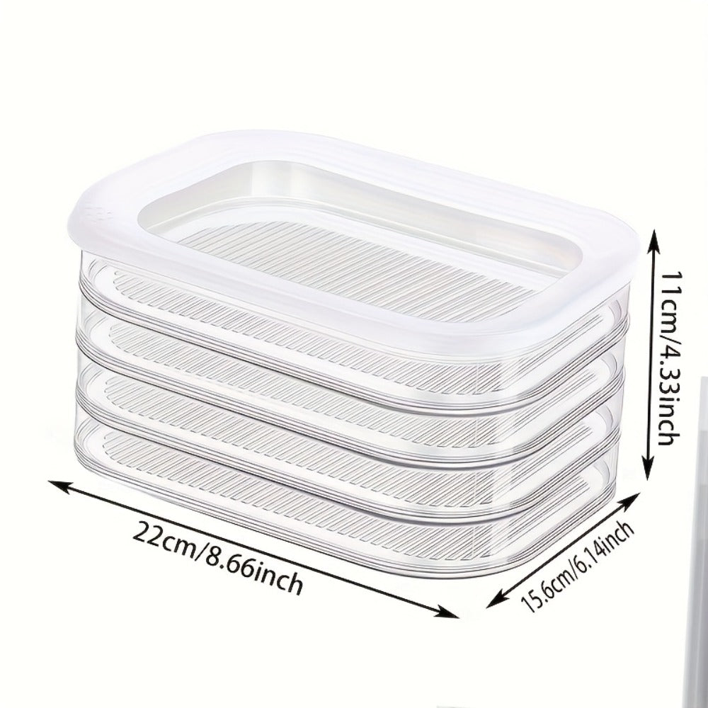 Food Storage Containers with Lids, Four-Tier Stainless Steel Refrigerator Tray Set with Clear Lids and Stacking Rims