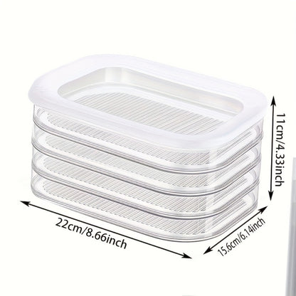 Food Storage Containers with Lids, Four-Tier Stainless Steel Refrigerator Tray Set with Clear Lids and Stacking Rims