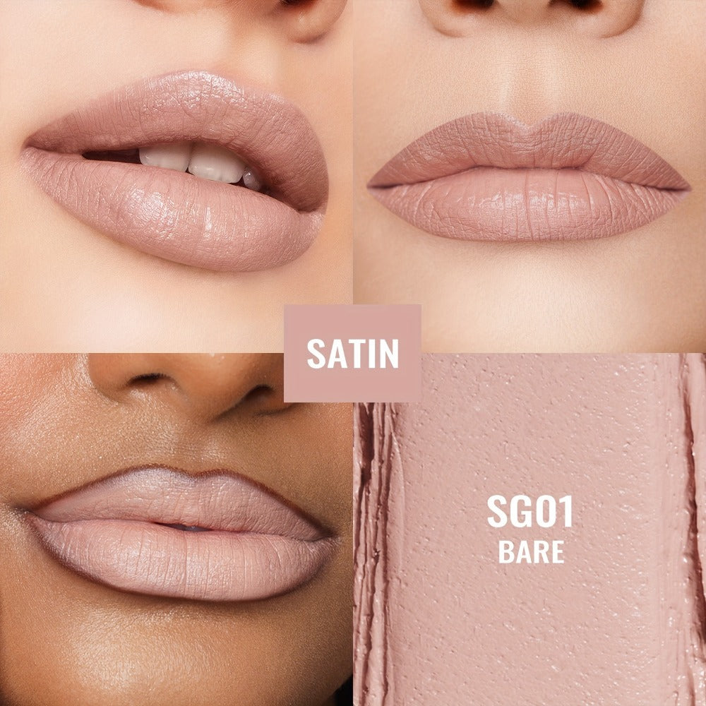 Oulac Nude Satin Lipstick Set 12g Each – Lightweight Moisturizing Full Coverage Cream-to-Satin Formula, Skin-Flattering Nude Lip Color
