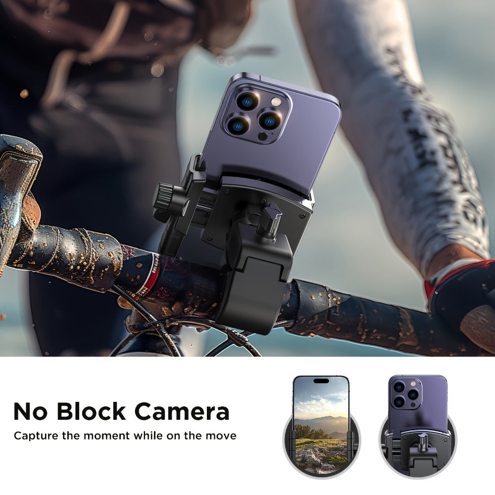 Motorcycle Phone Mount Handlebar Quick Lock – Universal Bike Phone Holder for 4"-7" Phones, No-Block Camera Design