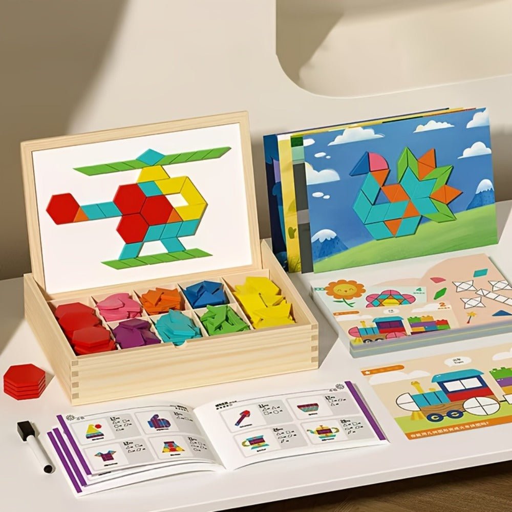 Magnetic Wooden Puzzle Board for Kids, 128/180/220/280 PCS Geometric Shape Recognition & Logical Thinking Toy