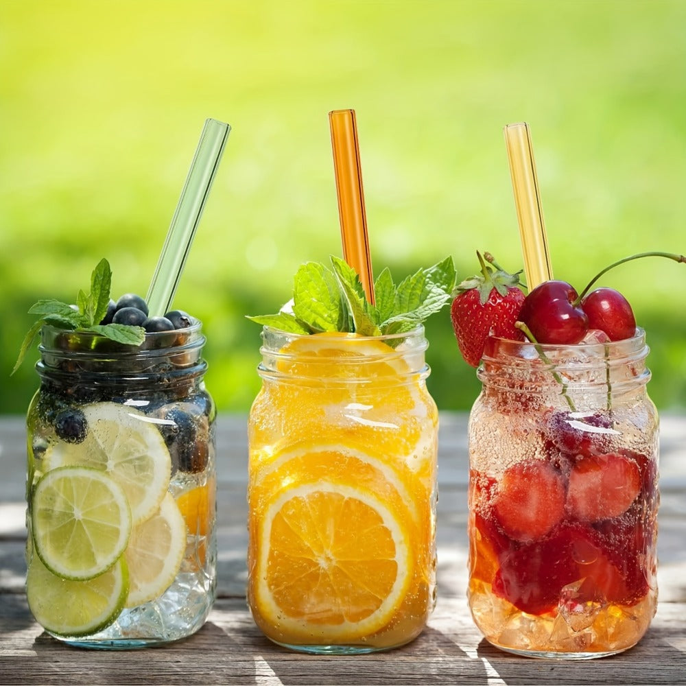 Glass Straws Reusable 12 Pack with Cleaning Brushes – Borosilicate Glass Drinking Straws 6 or 8 Inch, Clear & Colorful, Thick 12mm