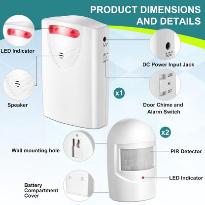 Wireless Driveway Alarm System, Outdoor Motion Sensor Alert with Receiver, Infrared PIR Detector for Home Security