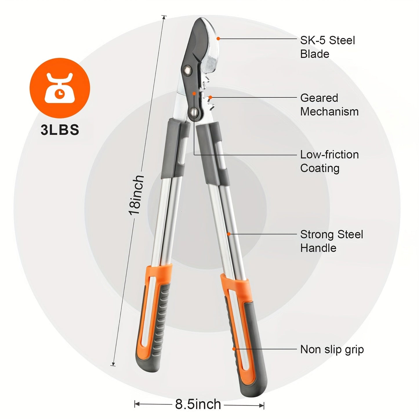 Long Reach Pruning Shears 18-38 Inch Extendable – Non-Stick Steel Blades Cut 2" Branches, Shock-Absorbing Handle