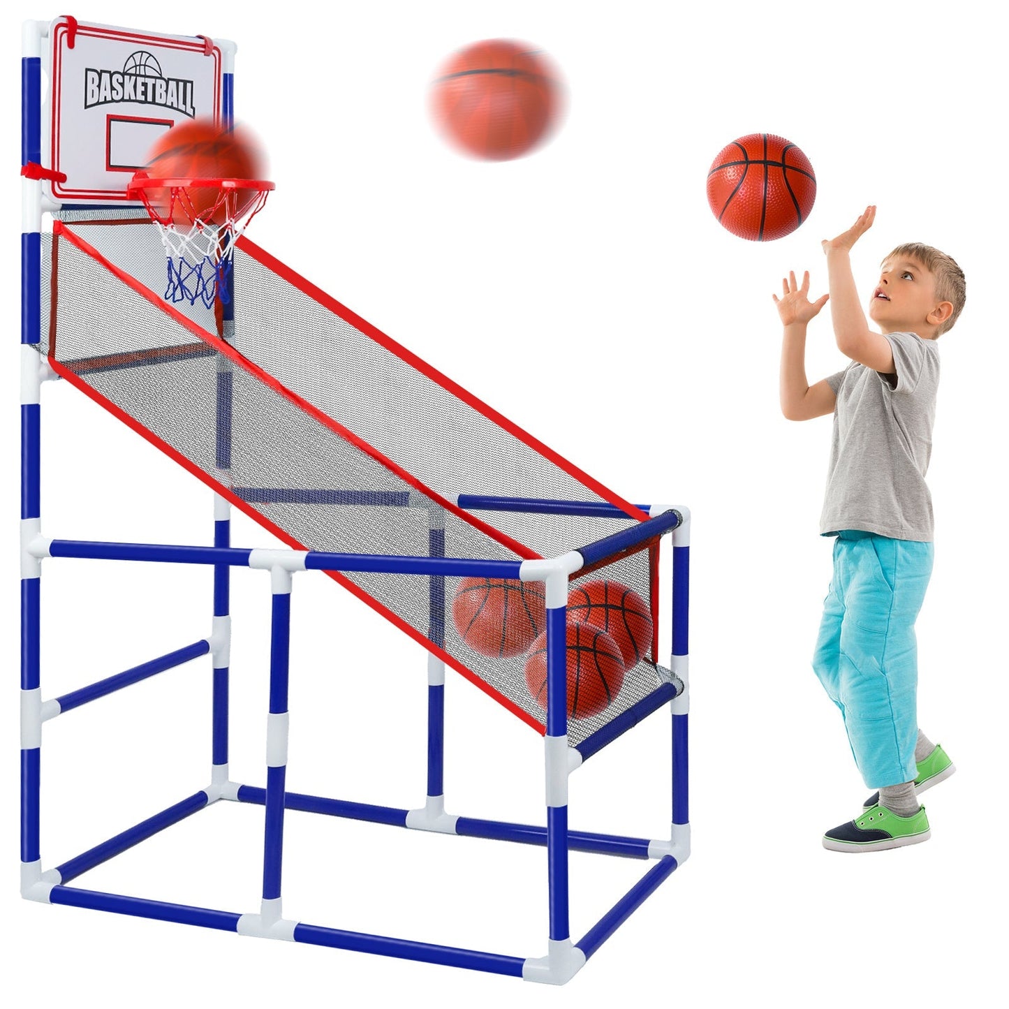 Kids Adjustable Basketball Hoop Set with 2 Balls & Storage – Indoor Outdoor Sport Toy for Ages 3–6, Thick PVC Frame | Best Birthday