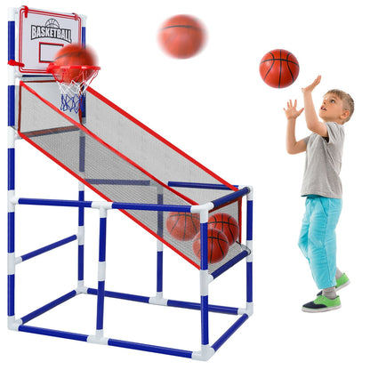 Kids Adjustable Basketball Hoop Set with 2 Balls & Storage – Indoor Outdoor Sport Toy for Ages 3–6, Thick PVC Frame | Best Birthday