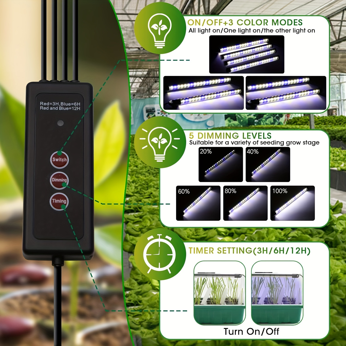 Seed Starting Tray Kit 4-Set 160 Cells High Dome | 8 LED Grow Lights Smart Timer 3 Modes 5 Brightness | Indoor Greenhouse Germination