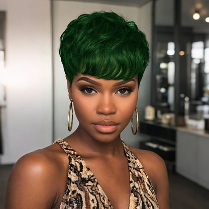Short Body Wave Synthetic Wig with Bangs & Rose Net Cap, Colorful Fashion Wig for Women in Orange