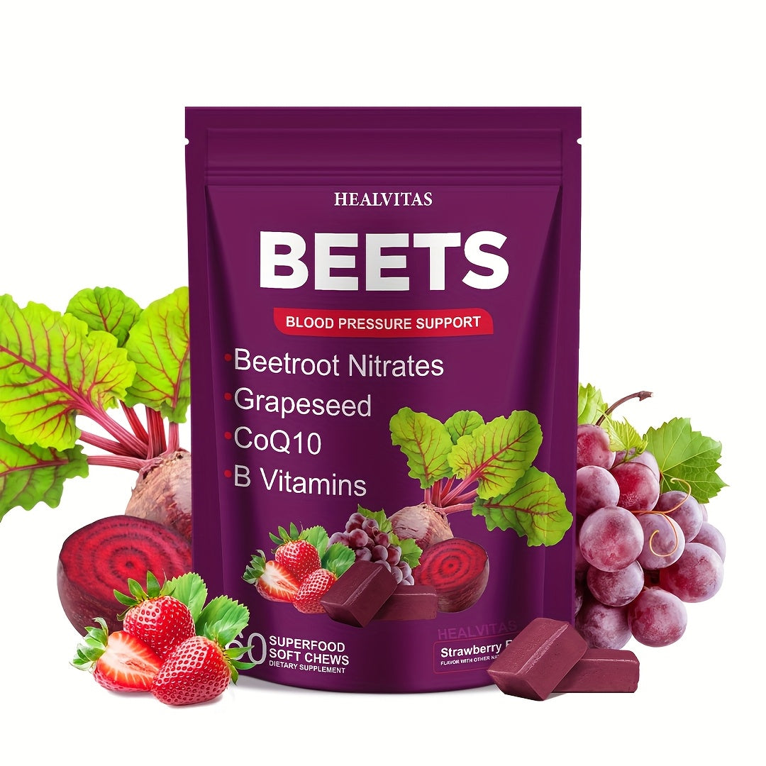 Beet Root Gummies for Blood Pressure & Heart Health with CoQ10 Vitamin B12 B6 Grapeseed Extract