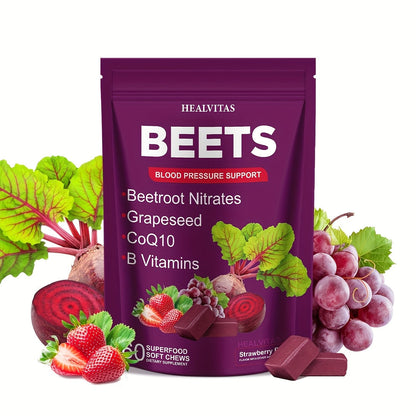 Beet Root Gummies for Blood Pressure & Heart Health with CoQ10 Vitamin B12 B6 Grapeseed Extract