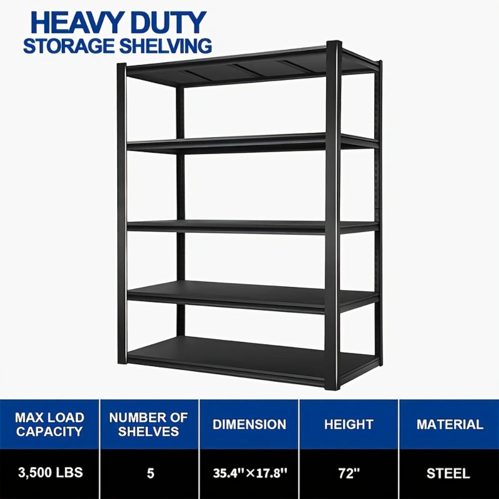 Metal Shelving Unit 5-Tier - Powder-Coated Steel Storage Rack, Adjustable Height, No-Tool Assembly
