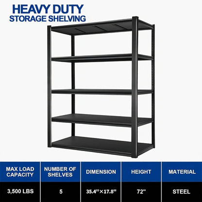 Metal Shelving Unit 5-Tier - Powder-Coated Steel Storage Rack, Adjustable Height, No-Tool Assembly
