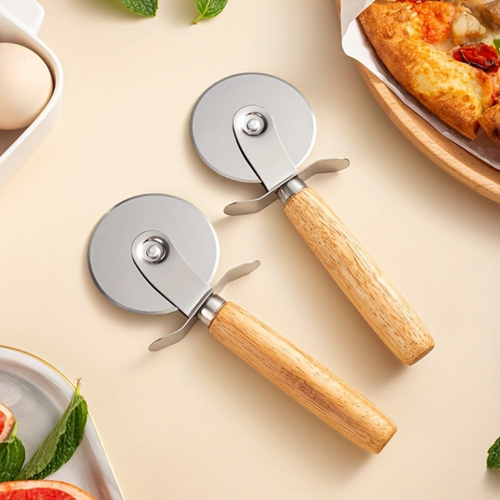 Pizza Wheel Cutter Stainless Steel with Wooden Handle Sharp Pizza Slicer Easy Grip Durable Roller for Pizza Biscuits Noodles Pastry Kitchen