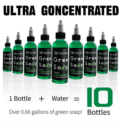 Tattoo Green Soap Concentrated Cleaning Solution 8.5oz with Squeeze Bottle Skin Prep Before During & After Tattooing Moisturizing Balm