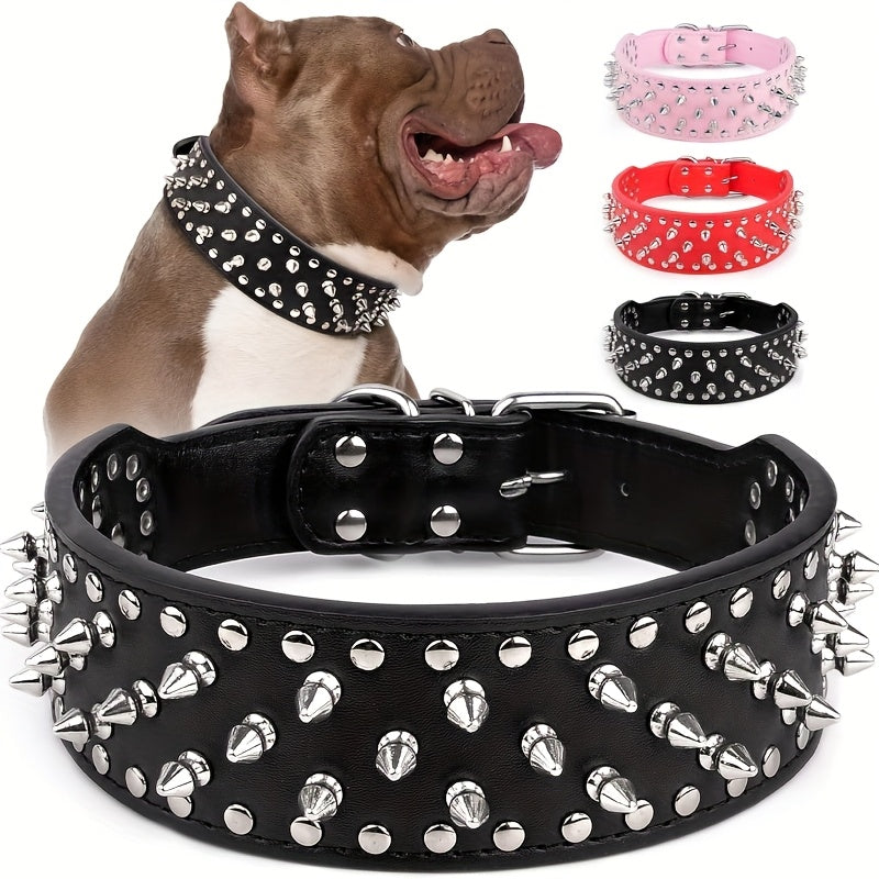 Spiked Dog Collar Faux Leather Mushroom Rivet Studded Adjustable Wide Punk Style for Pitbull Mastiff Bulldog Husky Rottweiler