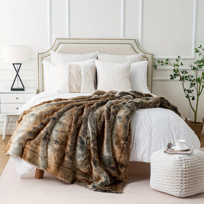 Long Hair Fluffy Reversible Plush Velvet Throw Blanket, 300-350gsm Elegant Throw for Couch & Bed