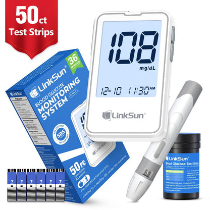Blood Glucose Monitor Kit with 100 Test Strips & Lancets, Linksun Diabetes Testing Set, Large Display 448 Memory No Coding Glucometer