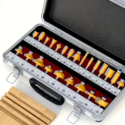 Woodworking Router Bit Set 24 35PCS Carbide Tipped 1/4 Inch Shank Precision Cutting Tools with Durable Metal Case for Wood Routing Milling