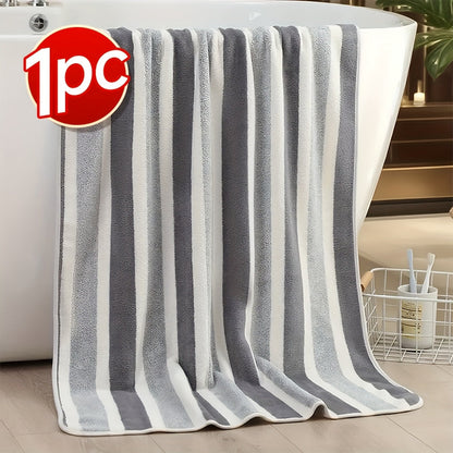 Bath Towels Set 1 or 4 Pack Microfiber Two-Color Striped Towels 27 x 55 Inch in Gray, Red and Green