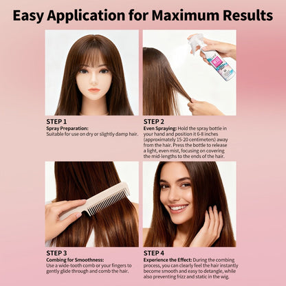 Wig Detangling Spray Leave-In Conditioner for Synthetic & Human Hair Wigs, Featherlight Frizz Control