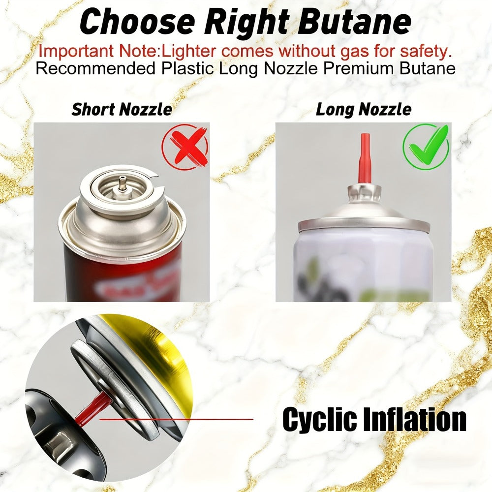 Butane Torch Lighter Windproof Jet Flame Zinc Alloy Refillable, Visible Fuel Tank, Adjustable Blue Flame