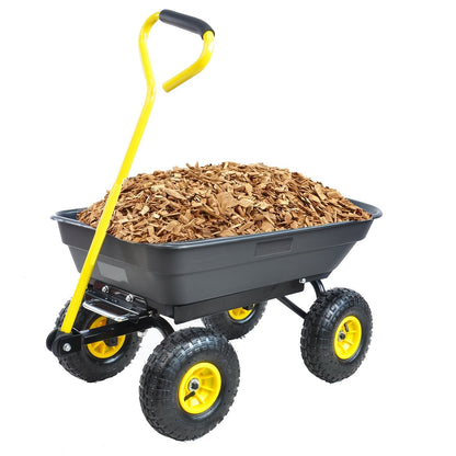 Garden Dump Cart, Steel Frame Pneumatic Tires Lawn Yard Farm Utility Wagon for Garden, Patio and Yard Use
