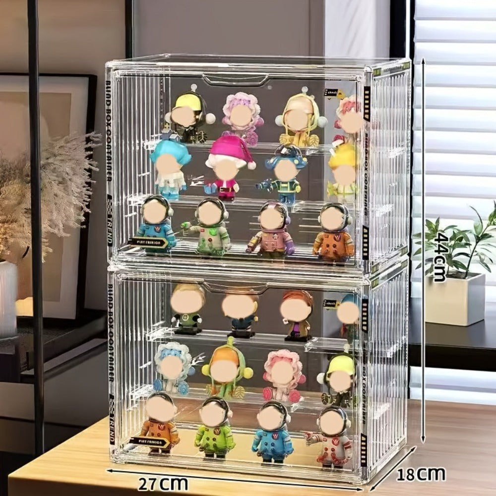 Acrylic Display Case for Figures 3 & 4 Tiers with Adjustable Dividers – Clear Dust-Proof Showcase Box with Magnetic Door for Collectibles