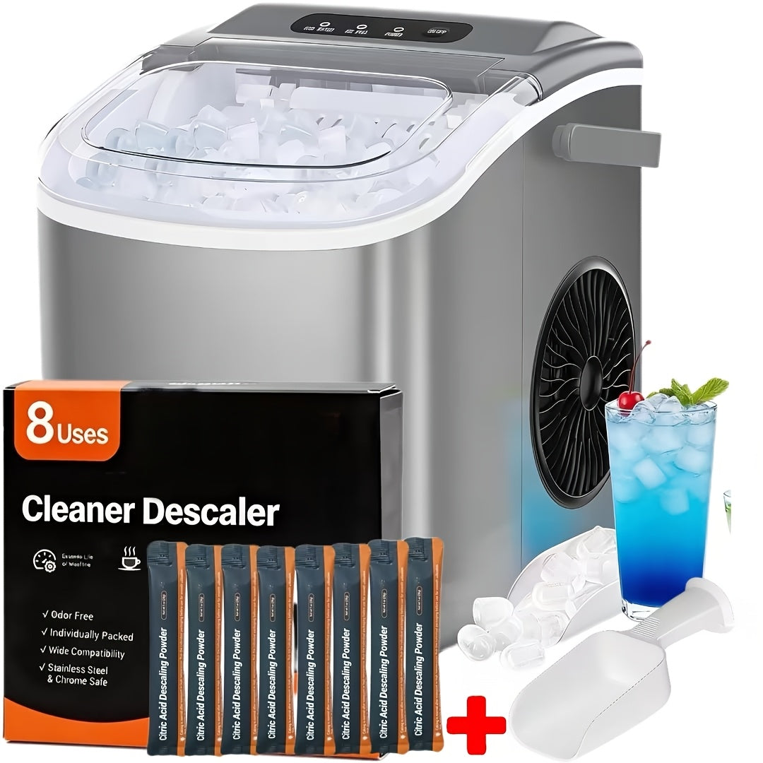 Pebble Ice Maker Countertop, /24H, 2 Ice Cube Sizes, Sonic Bullet Ice Machine, Auto-Cleaning, Stainless Steel