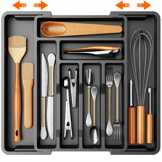 Cutlery Tray Kitchen Organizer Expandable Bamboo Drawer Divider with Labels in Natural, White or Black