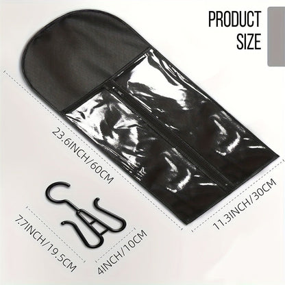 Hanging Wig Storage Bags, Six-Piece Black Set with Clear Front Panels, Zippers and Integrated Hangers