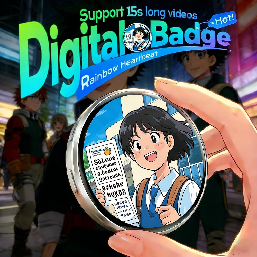Electronic Anime Badge with Display Screen, Dynamic Touch, High Frame Rate, 600mAh Battery, Bluetooth 6.0 & USB Magnetic Charging