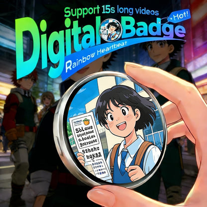 Electronic Anime Badge with Display Screen, Dynamic Touch, High Frame Rate, 600mAh Battery, Bluetooth 6.0 & USB Magnetic Charging