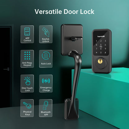 Smart Door Lock Hornbill Keypad Deadbolt and Handle Set with Bluetooth App Keyfob and Alexa Control
