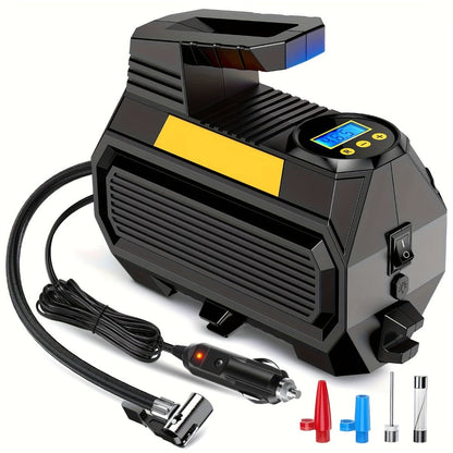 12V Portable Tire Inflator with 150 PSI Source Rating, Digital Display, LED and Nozzle Set