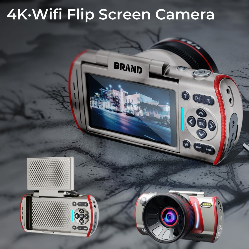 Digital Camera with Flip Screen, 4K Vlogging Model with 48MP Capture Marking, WiFi, 3-Inch 180° Flip Screen, 16X Digital Zoom and 32GB Card