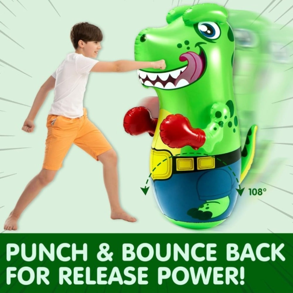 Inflatable Dinosaur Punching Bag for Kids 47 Inch, T-Rex Blow Up Bouncing Back Bopper, Water Base Bop Bag for Indoor Outdoor Active Play