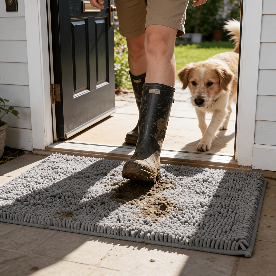 Chenille Dog Door Mat Super Muddy Paws Pet Rug Gingham Entryway Mat Indoor Outdoor Multiple Sizes & Colors