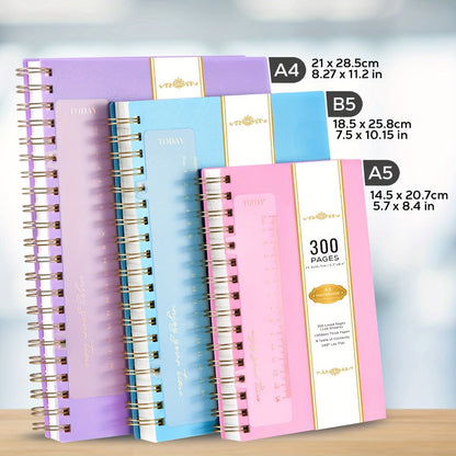 Hardcover Spiral Notebook A5 Lined Journal 300 Pages 100GSM Thick Paper PVC Waterproof Cover College Ruled Note Pad for Women Men Office