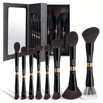 Makeup Brush Set, 8-Piece Double-Ended Collection with 16 Brush Heads, Aluminum Alloy Handles and Storage Box