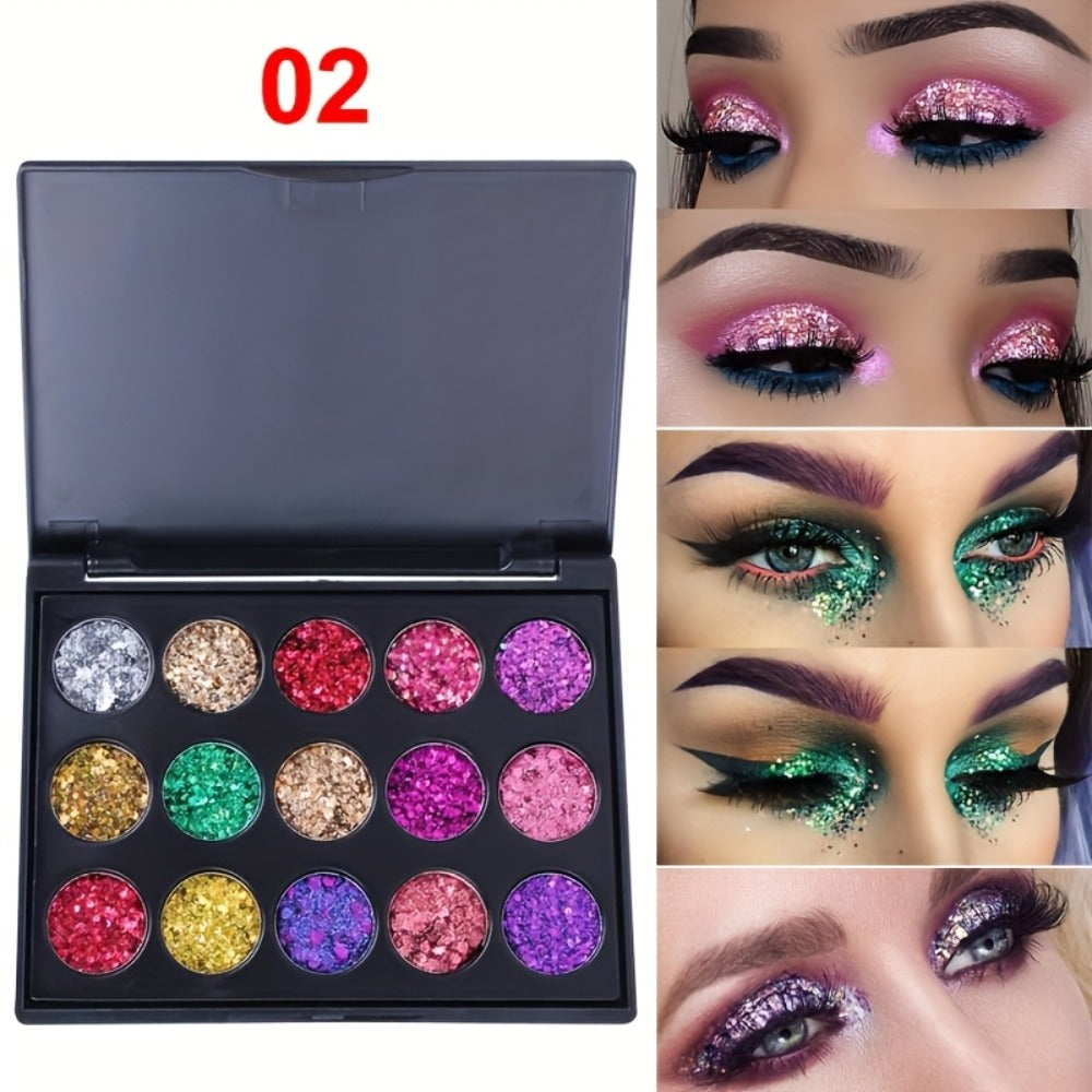 Eyeshadow Palette 2-Pack with 15 Glitter, Shimmer and Metallic Shades per Black Compact Case